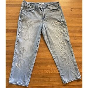Lane Bryant‎ Mid-Rise Essential Girlfriend Crop Stretch Embroidered Jeans 33x24